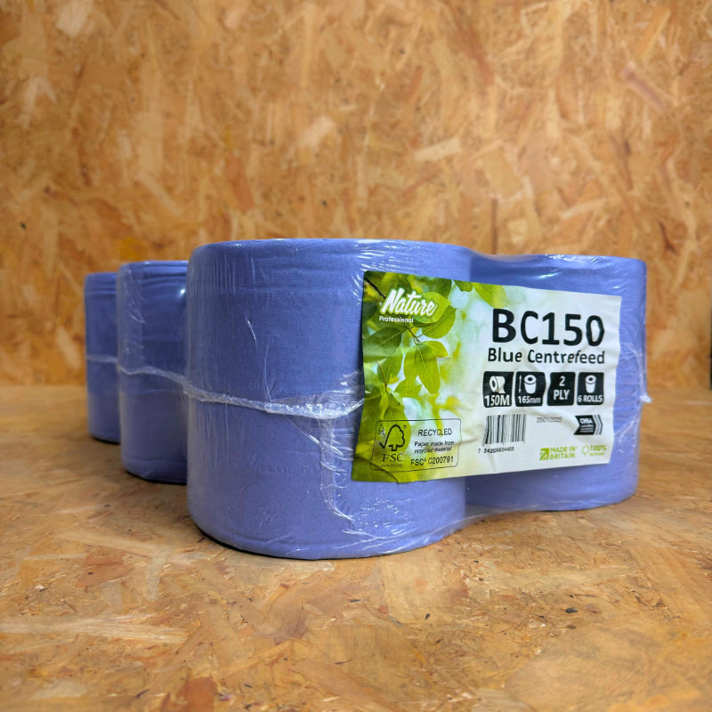 2Ply Blue Centrefeed Roll - 150m x 165mm - 6 Rolls